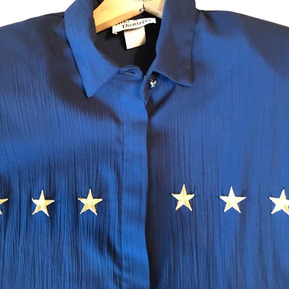 Niki & Danielle 70s Oversized Tunic: Navy Blouse, Appliqued Gold Stars, Size 12 - Picture 7 of 9